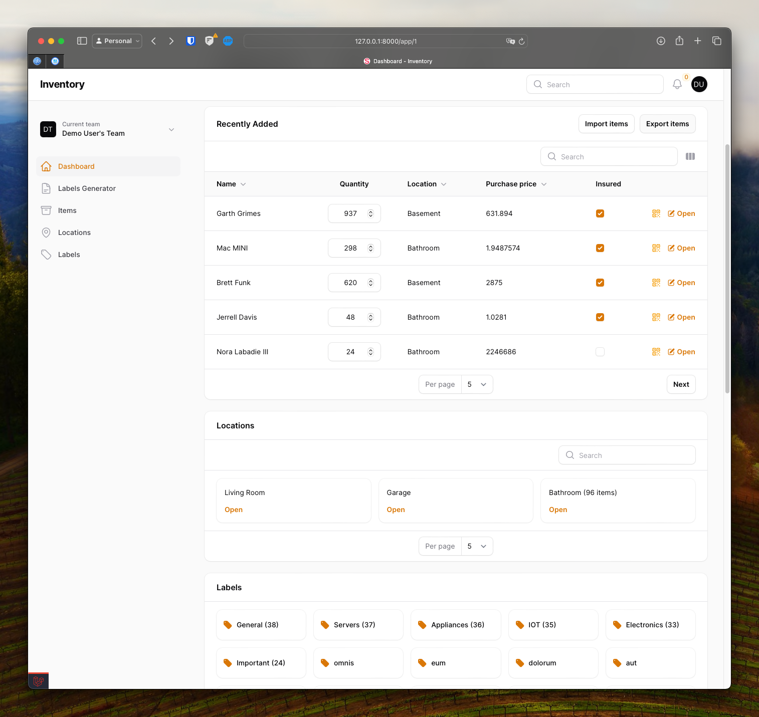 HomeStock Dashboard